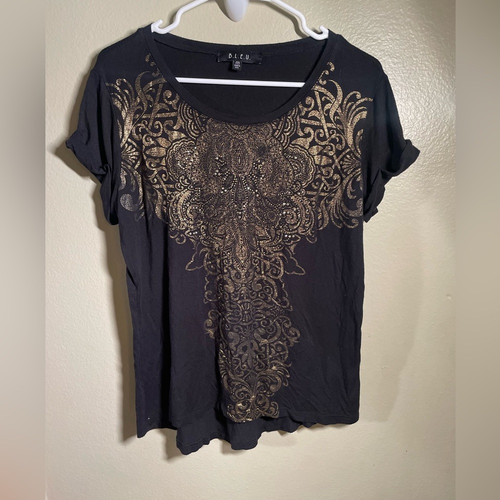 Vintage Top Women M Black Grunge Embellished Rhinestones Y2K Dark Fairy Goth
